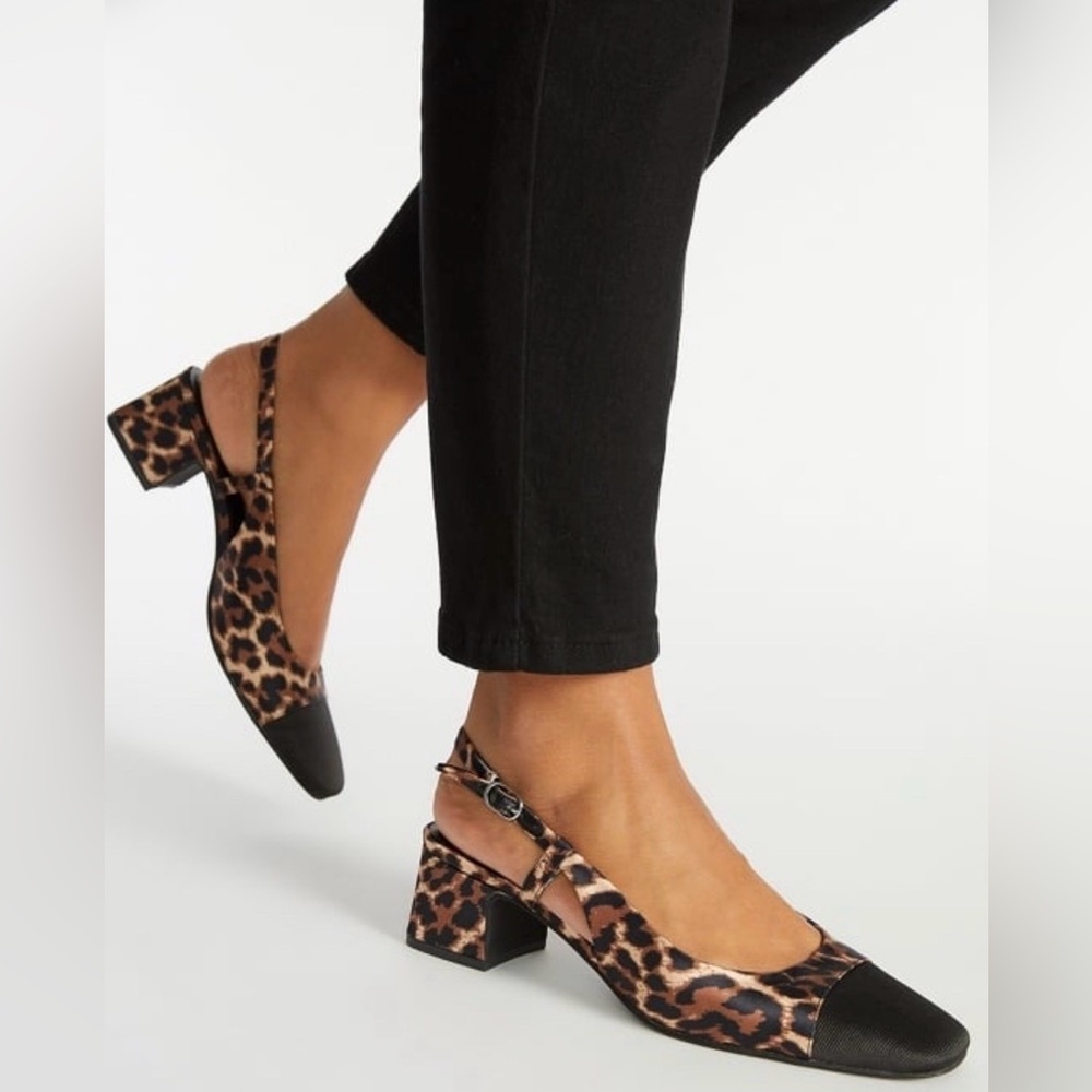 Leopard Print Slingback Block Heels, Size 11